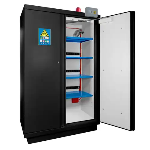 Armoire anti-feu 90 minutes haute 2 portes pour batteries lithium pré-équipée  NOIR