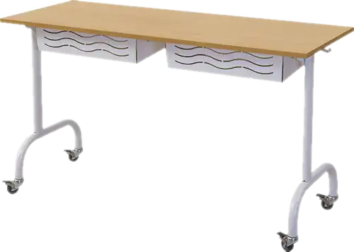 TABLE SCOLAIRE AXEL stratifié chant ABS - 130 x 50 cm avec roulettes et casiers