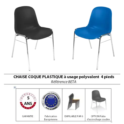 CHAISE BETA  Coque Polypropylene Piètement Chromé avec système de fixation
