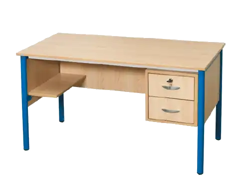 BUREAU TUBE ROND Tablette repose sac à gauche et 2 tiroirs à droite - 130 x 65 cm mélaminé
