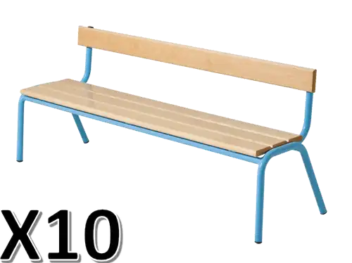 Lot de 10 Bancs avec dossier maternelle en hêtre - Longueur 120 cm
