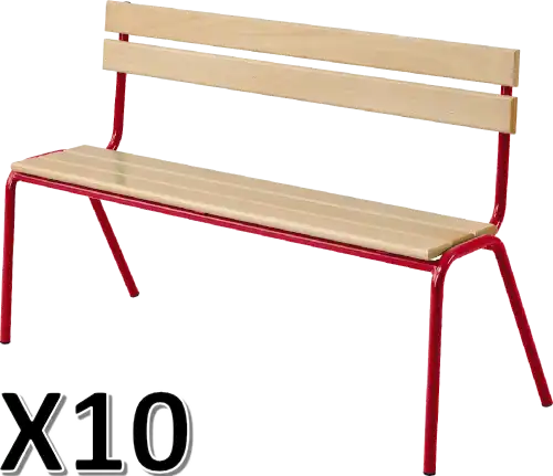 LOT DE 10 BANCS AVEC DOSSIER hêtre massif - L160 cm