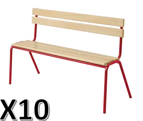 LOT DE 10 BANCS AVEC DOSSIER hêtre massif - L200 cm