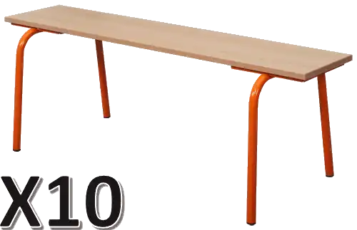 LOT DE 10 BANCS SANS DOSSIER hêtre massif - L120 cm