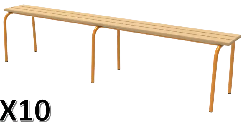 LOT DE 10 BANCS SANS DOSSIER hêtre massif - L200 cm