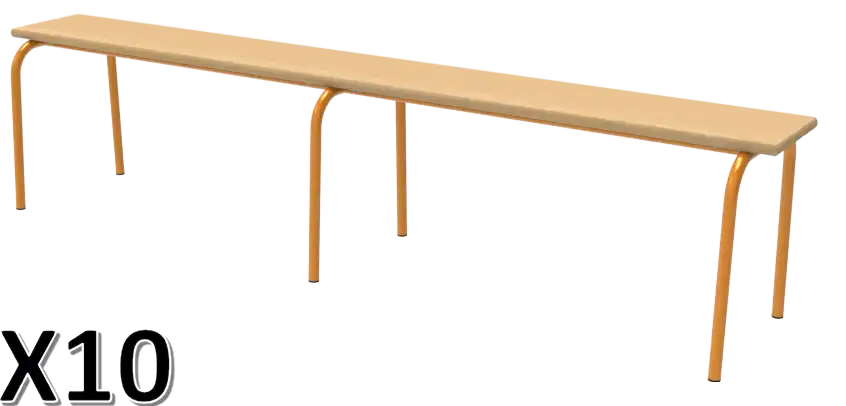 LOT DE 10 BANCS SANS DOSSIER hêtre massif - L200 cm