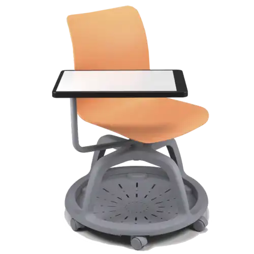 Chaise Polypropylénesur roulettes avec tablette écritoire