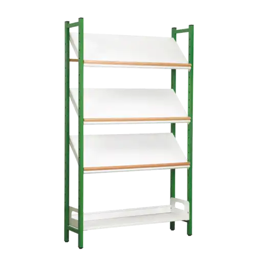 RAYONNAGE NOISY piètement métallique - H180 cm 1 tablette droite et 3 tablettes inclinées