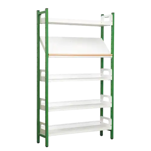 RAYONNAGE NOISY piètement métallique - H180 cm 4 tablettes droites et 1 tablette inclinée