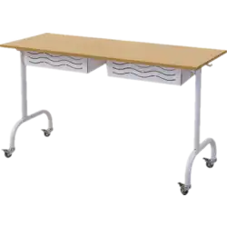TABLE SCOLAIRE AXEL stratifié chant ABS - 130 x 50 cm avec roulettes et casiers