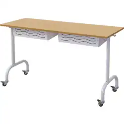 TABLE SCOLAIRE AXEL stratifié chant alésé - 130 x 50 cm  avec casier et roulettes