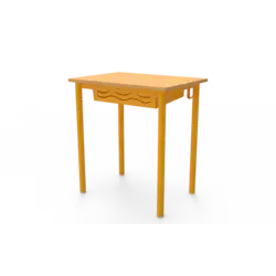 TABLE 70X50  avec crochets et casier - Plateau Stratifié Hêtre Chant ABS -Hauteur 71 cm-Tube Jaune- Embout insonorisant