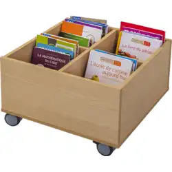 Bac à livres - 4 cases à roulettes