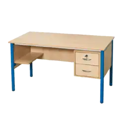 BUREAU TUBE ROND Tablette repose sac à gauche et 2 tiroirs à droite - 130 x 65 cm mélaminé