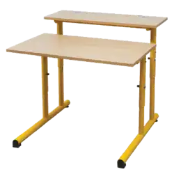 TABLE INFORMATIQUE mélaminé chant ABS - 80 x 80 cm 2 plateaux réglables
