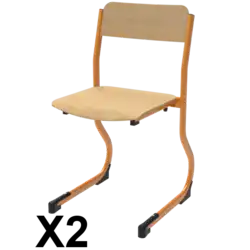 LOT DE 2 CHAISES CAT piètement luge - empilable appui sur table - Asisse et dossier Vernis - Hauteau 46 cm - Tube Jaune
