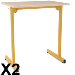 LOT DE 2 TABLES HIMALAYA DEMONTABLE Plateau mélaminé Champagne chant ABS - 1 place 70 x 50 cm - Hauteur 76 cm -Tube Jaune