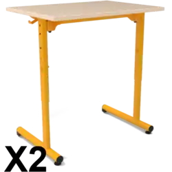 LOT DE 2 TABLES MISSISSIPI DEMONTABLE REGLABLE Plateau mélaminé Champagne chant ABS - 1 place 70 x 50 cm - Tube Jaune