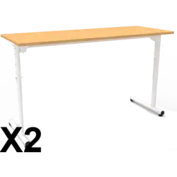 LOT DE 2 TABLES MISSISSIPI DEMONTABLE REGLABLE stratifié chant alésé - 2 places 130 x 50 cm