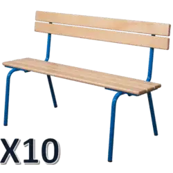 LOT DE 10 BANCS AVEC DOSSIER hêtre massif - L120 cm