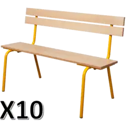 LOT DE 10 BANCS AVEC DOSSIER mélaminé - L120 cm