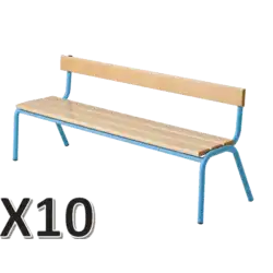LOT DE 10 BANCS AVEC DOSSIER hêtre massif - L200 cm 