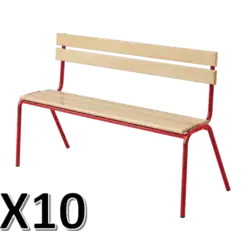 LOT DE 10 BANCS AVEC DOSSIER hêtre massif - L200 cm