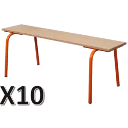 LOT DE 10 BANCS SANS DOSSIER hêtre massif - L120 cm
