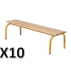 LOT DE 10 BANCS SANS DOSSIER hêtre massif - L160 cm
