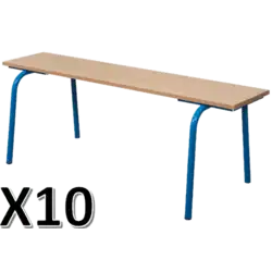 LOT DE 10 BANCS SANS DOSSIER hêtre massif - L160 cm