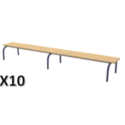 LOT DE 10 BANCS SANS DOSSIER hêtre massif - L200 cm 
