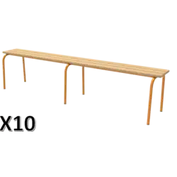 LOT DE 10 BANCS SANS DOSSIER hêtre massif - L200 cm