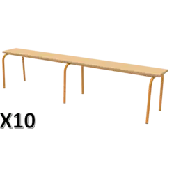 LOT DE 10 BANCS SANS DOSSIER hêtre massif - L200 cm