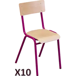 LOT DE 10 CHAISES SCOLAIRE LAURA 4 pieds - empilable - aluminium