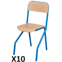 LOT DE 10 CHAISES SCOLAIRE MATHEO 4 pieds - appui sur table empilable