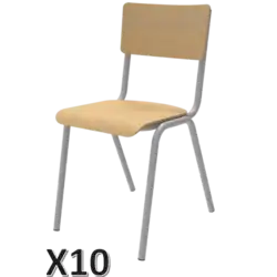 LOT DE 10 CHAISES SCOLAIRE SDE 4 pieds assise et dossier en applique