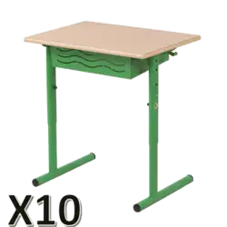 LOT DE 10 TABLES SCOLAIRE REGLABLE VELA mélaminé chant ABS - 70 x 50 cm