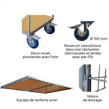 Chariot plateau bois avec dossier grillagé 500 kg