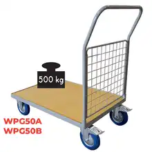 Chariot plateau bois avec dossier grillagé 500 kg