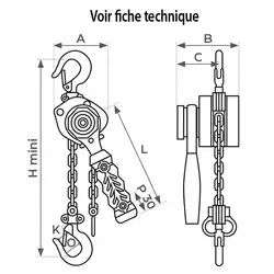 Palan manuel à levier ultra compact 250 et 500 kg