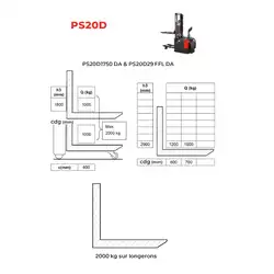 Trans-gerbeur électrique à conducteur autoporté et longerons renforcés 2000 kg