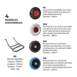 Diable acier avec tablier incurvé, poignées de garde, pelle fixe et bavette rabattable 250 kg
