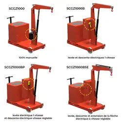 Grue d'atelier porte-à-faux à mât fixe et traction manuelle 1T