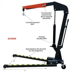Foldable shop crane 500 to 2000 kg
