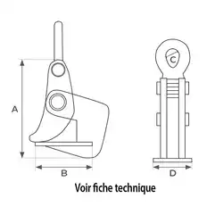 Horizontal plate clamp (5 mm minimum thickness) 1000 and 2000 kg
