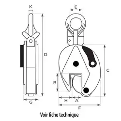 Vertical lifting clamp 500 to 3000 kg