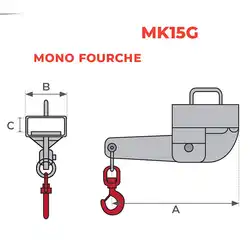 Galvanized forklift hoisting hook 1500 and 3000 kg