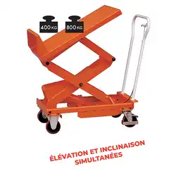 Tilting scissor lift table 400 and 800 kg