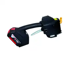 Battery powered plastic strapping tool