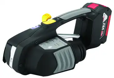 Battery powered strapping tool for plastic strapping